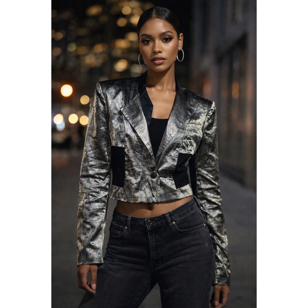 Sean John Y3K Metallic Streetwear Jacket Y2K Clubwear‎ Gun Metal Size M Light